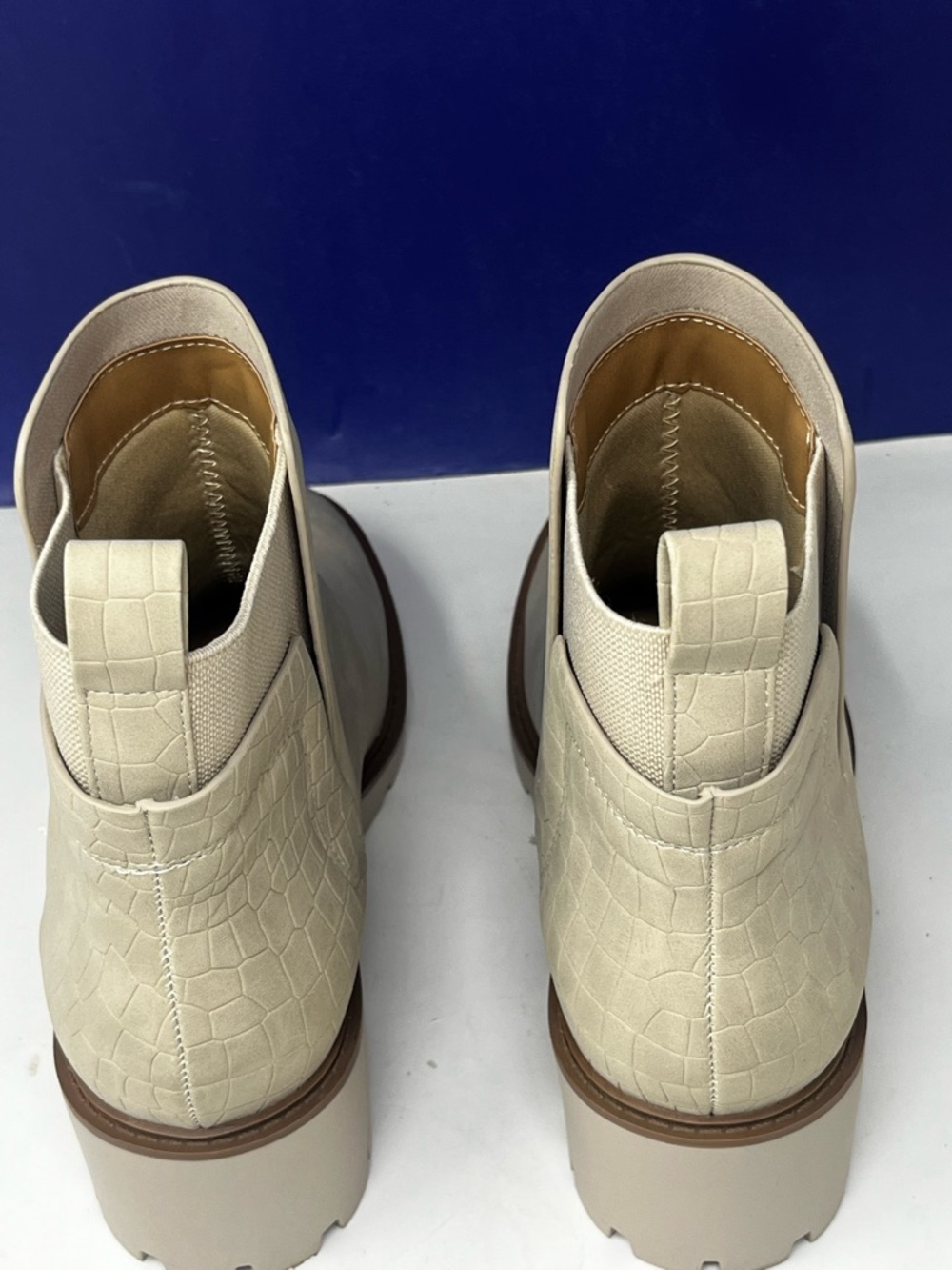 SODA Faux Snakeskin Leather Neutral Beige Wedge Chelsea Boot - Picture 5 of 9